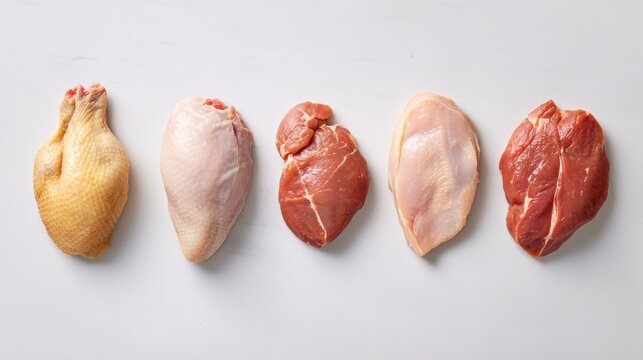 Chicken part concept. Assortment of raw chicken meat cuts