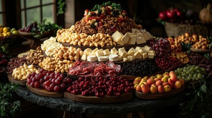 Gourmet tiered cheese and charcuterie board