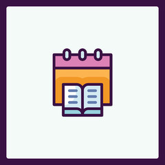 Minimalist calendar with opened book vector icon for education theme