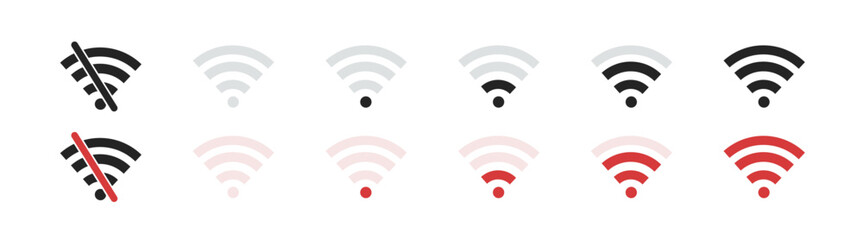 Wifi icon set. Wifi signal icon, wireless and Wi-Fi network connection symbol for app, ui and website. 