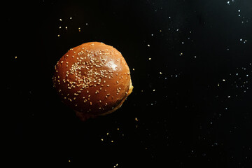 Juicy Hamburger on Black Background