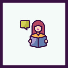 Stylized Reader with Speech Bubble Icon for Educational Resources
