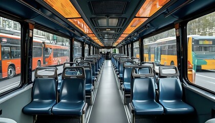 Fototapeta premium Interior of a bus with passenger seats 