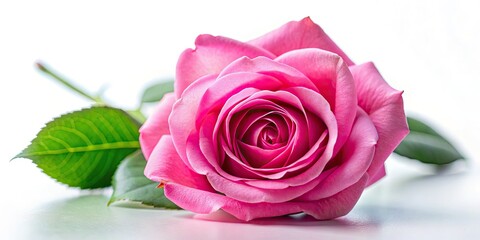 Fototapeta premium A delicate pink rose, artfully miniatured by tilt-shift, blooms against a pure white background.