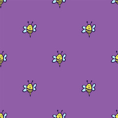 Seamless pattern with happy bees doodle for decorative print, wrapping paper, greeting cards, wallpaper and fabric