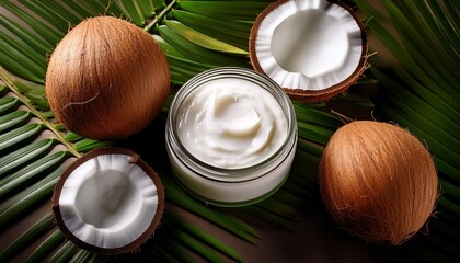 coconut cream with green leaves