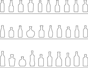 Glass bottle icon set - Different silhouettes of bottle. Glass bottles symbols, Bar sign illustration.