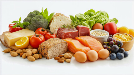 Fresh ingredients arranged on a wooden board for a healthy meal preparation in a home kitchen
