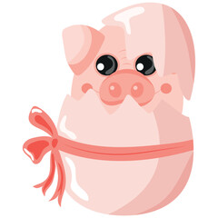 icon of a pink pig sitting in a pink egg with a bow, design for Easter decorations