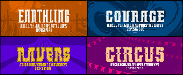 Vintage fonts vector set, collection of retro style alphabet typefaces, bold and strong serif typesets, useful for logo creation, poster display letters.