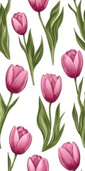 Obraz premium Plum Purple Tulip Seamless Pattern Pixel Art Floral Illustration