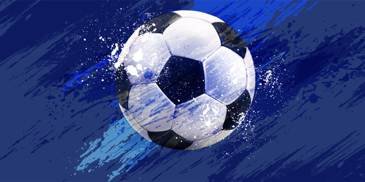 vector black grunge soccer ball on white and blue. eps 10
