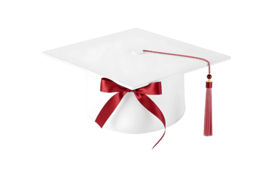 Graduation cap with red ribbon isolated on transparent background