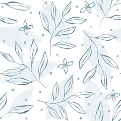 Seamless leaves background. Fabric floral pattern. Leaf drawing in pastel colors. Hand painted floral ornament