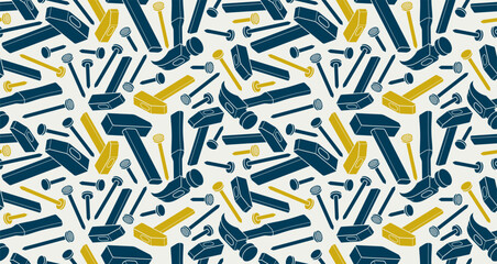 Nails seamless pattern, vector steel pins construction theme tiling background, work endless wallpaper.