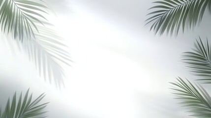 A serene background featuring palm leaves against a soft, misty light, creating a calming and tropical atmosphere.