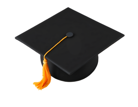 Graduation cap with orange tassel isolated on transparent background