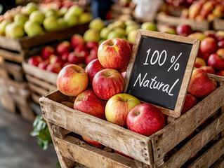 Fresh apples displayed at a local market with natural labeling