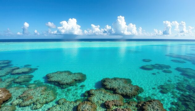 Vast, vibrant Thoddoo panorama, showcasing vibrant coral reefs and tranquil waters , beautiful landscape, exotic location