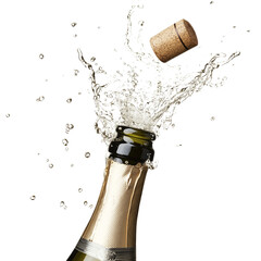 Close-up of champagne explosion png on transparent background, generate ai