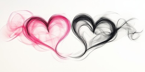 A vibrant heart-shaped abstraction in pink and black. Thin, dynamic lines swirl with movement and depth, crafting an intriguing visual journey within its contours