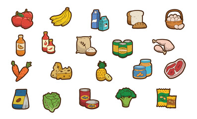 set vector cartoon elements of groceries