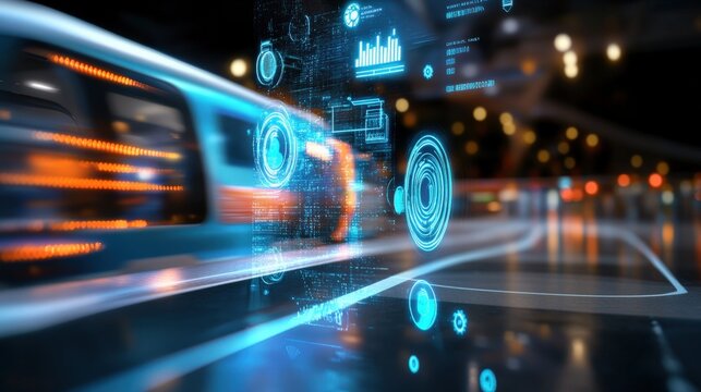 Rapid transit innovation high-speed train system modern city digital visualization nighttime futuristic concept - Powered by Adobe