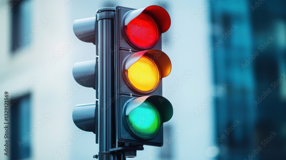 Wall mural a smart traffic light system, urban intersection with smart traffic lights optimizing traffic flow, 