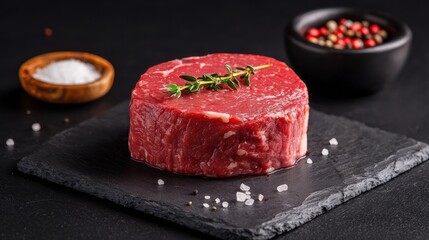 Chuck food steak concept. Juicy chuck steak plated on a dark slate