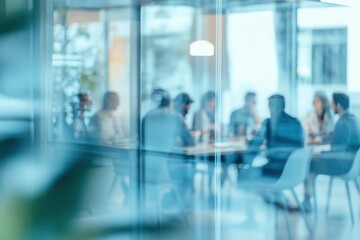Fototapeta premium Team Collaboration: Professionals Strategizing Effectively in Modern Office Space.