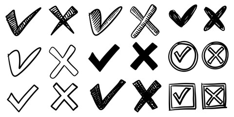 Fototapeta premium set of hand drawn check marks. checklist marks icon. doodle vector illustration.