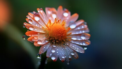 orange shade flower with water drops