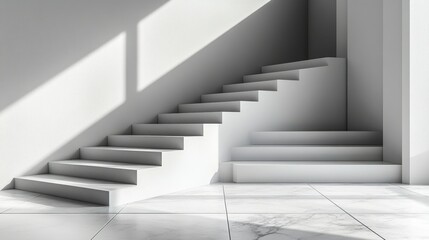 Fototapeta premium Modern white staircase in minimalist interior