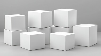 Multiple white cubes arranged on a gray surface