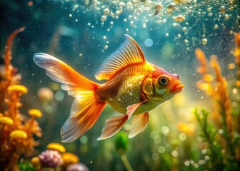 Fototapeta premium Graceful goldfish dance in vibrant underwater realms; a photographic journey.
