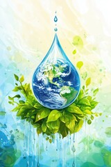 Colorful, artistic depiction of Earth in a water droplet.  .