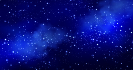 Starry night sky background - sparkle stars scattered across deep blue outer space. Cosmic galaxy texture for astrology or astronomy design. Celestial universe midnight backdrop with starlight shine.