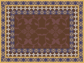 Obraz premium Seamless Damask Carpet Pattern, Golden Brown, Symmetrical Luxury Floral Pattern, Decorative Edge, Suitable for Design, Carpet, Wallpaper or Background.
