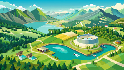 Aerial drone view a lake surrounded by lush green grass, Grappelensee, Wildhaus, Laui, St. Gallen, Switzerland. © ehsanollah