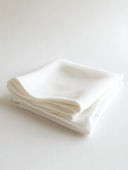 Pile of white linen towels on a surface. Stack neatly with visible weave design.