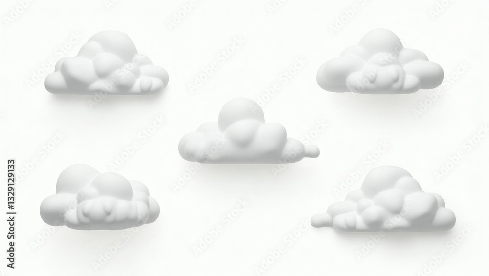 Poster a group of five fluffy white clouds arranged on a backdrop
