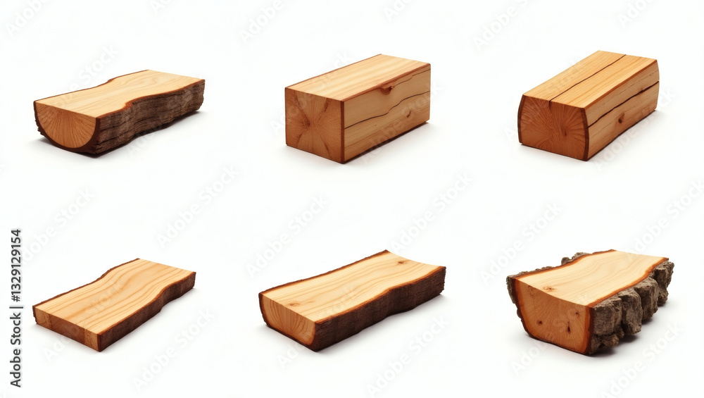 Aufkleber a collection of wooden blocks with different textures and shapes arranged on a surface
