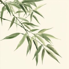 Fototapeta premium Green and brown bamboo leaves on branch with shadow cast.