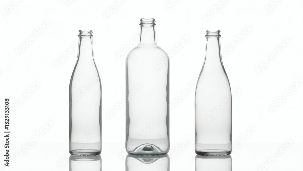 Aufkleber Three elegant empty glass bottles are arranged in a row