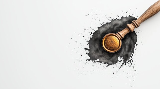 A vintage wax seal stamp resting on a black ink splatter, ideal for elegant invitations and branding projects.