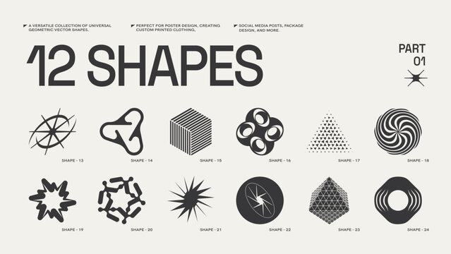 Universal trendy geometric shapes set , bright bold elements composition. Design forms perfect for poster designs, custom-printed clothing, fashion, social media templates