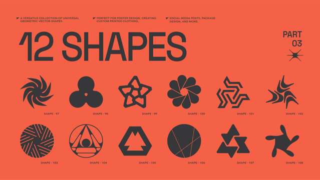 Universal trendy geometric shapes set , bright bold elements composition. Design forms perfect for poster designs, custom-printed clothing, fashion, social media templates