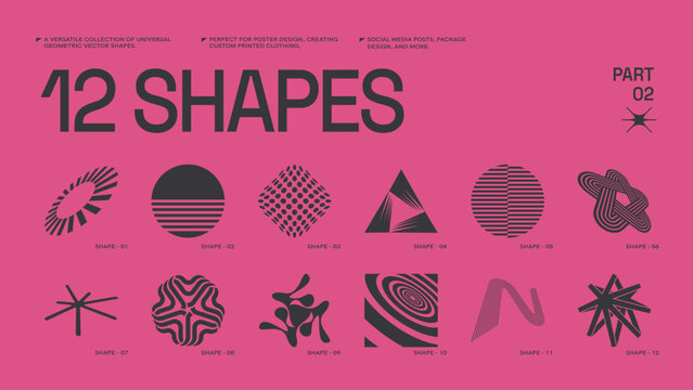 Universal trendy geometric shapes set , bright bold elements composition. Design forms perfect for poster designs, custom-printed clothing, fashion, social media templates