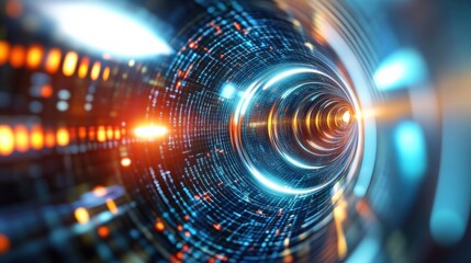 Obraz premium Exploring the depths of digital innovation a virtual journey through a high-tech data tunnel futuristic environment immersive experience
