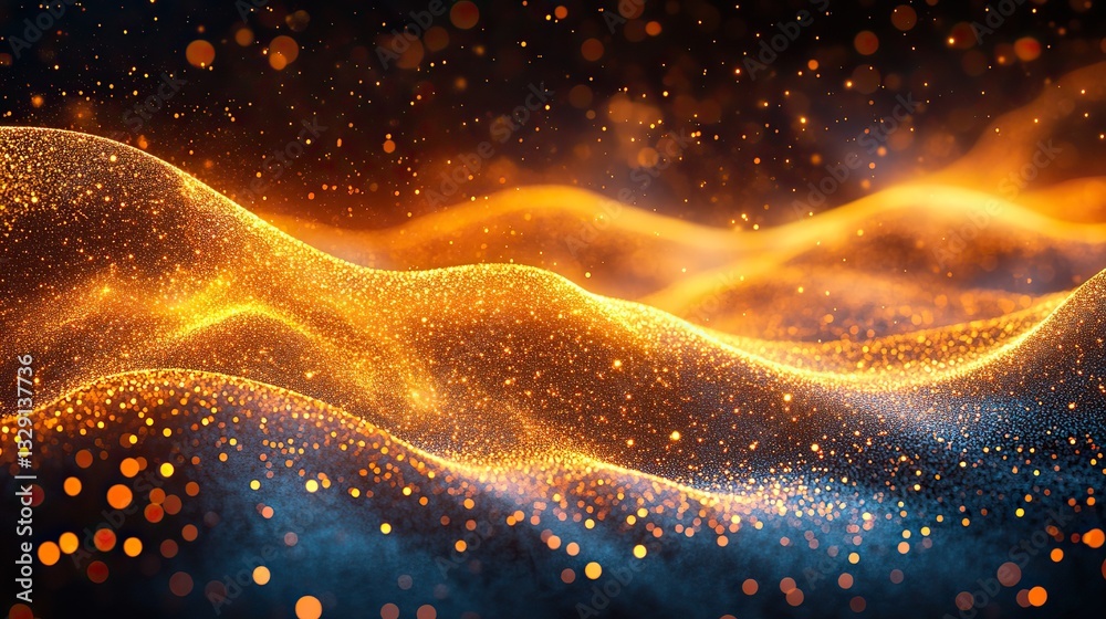 Wall mural intertwining golden fire lines create a dynamic, abstract network symbolizing energy and information